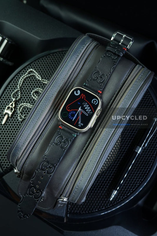 Upcycled Gucci Signature Embossed Black Apple Watch Band - upcycledwatchband