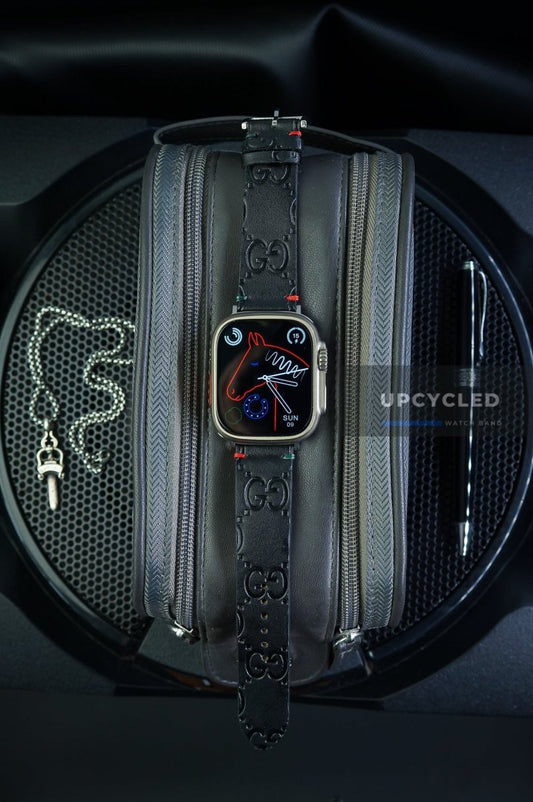 Upcycled Gucci Signature Embossed Black Apple Watch Band - upcycledwatchband